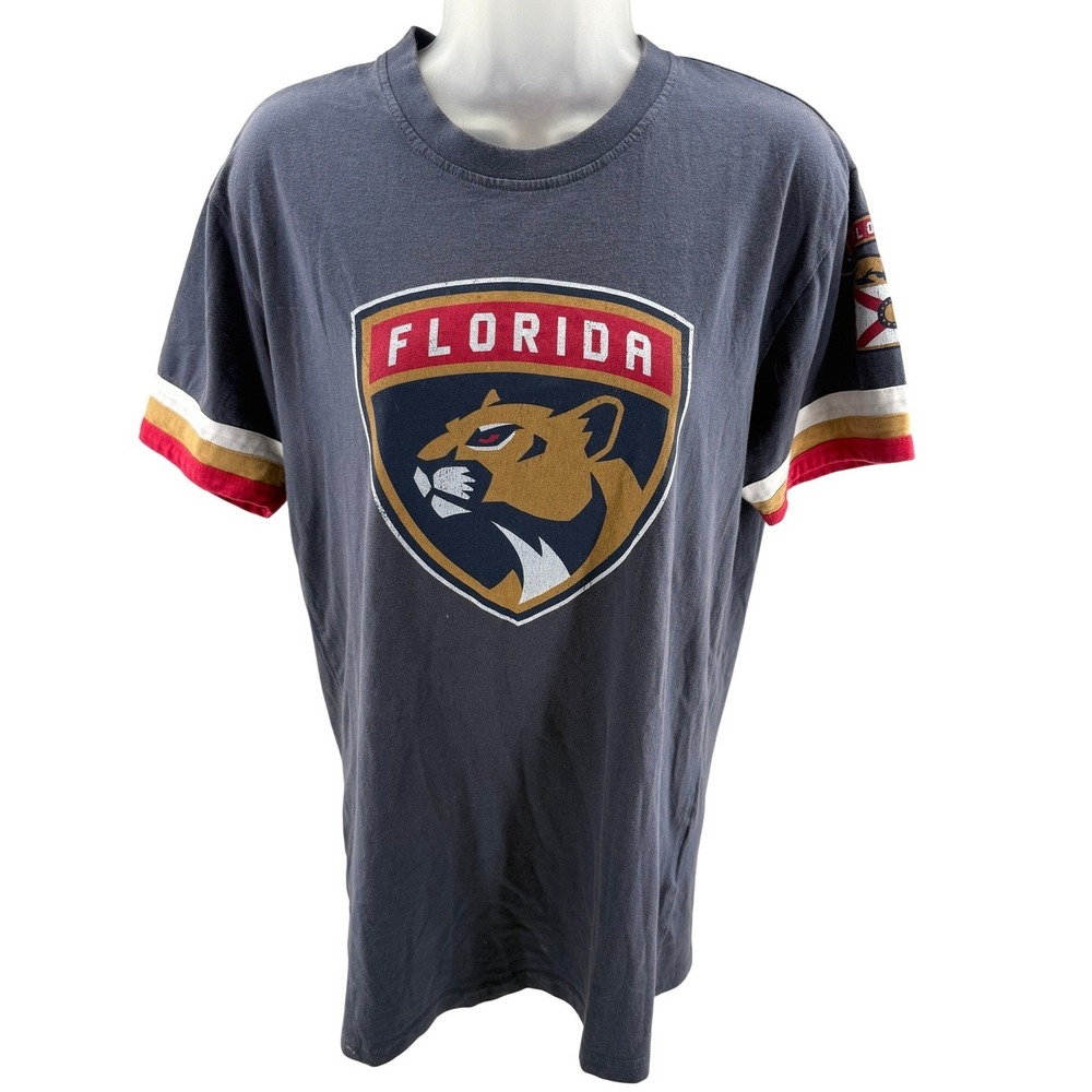 American Needle Florida Panthers NHL Raglan Tee Shirt Navy Striped Sleeve Medium